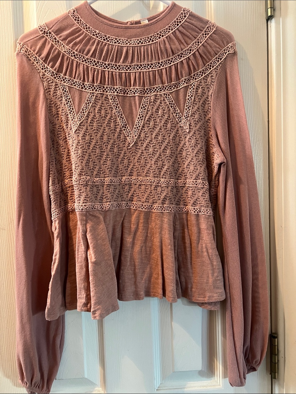 Free People Lace & Crochet Peplum Long-Sleeve Top - Dusty Rose
